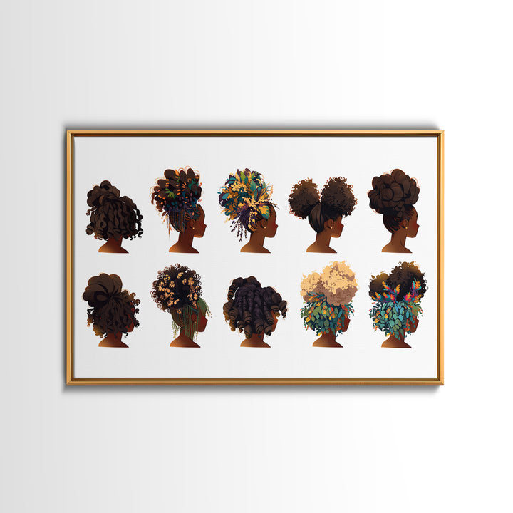 Black Women Natural Hairstyle Collection Wall Art, African Beauty Canvas Print, Salon Decor, Melanin Portrait Gift For Her
