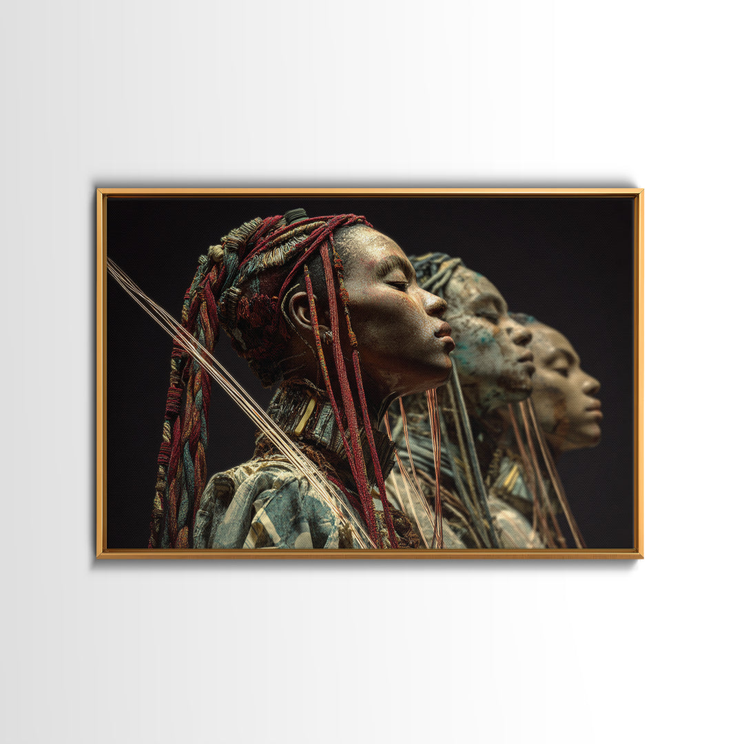 Three African Warrior Women Wall Art, African Tribal Art, Black Women Art, Cultural Wall Decor, Portrait Canvas Print Gift