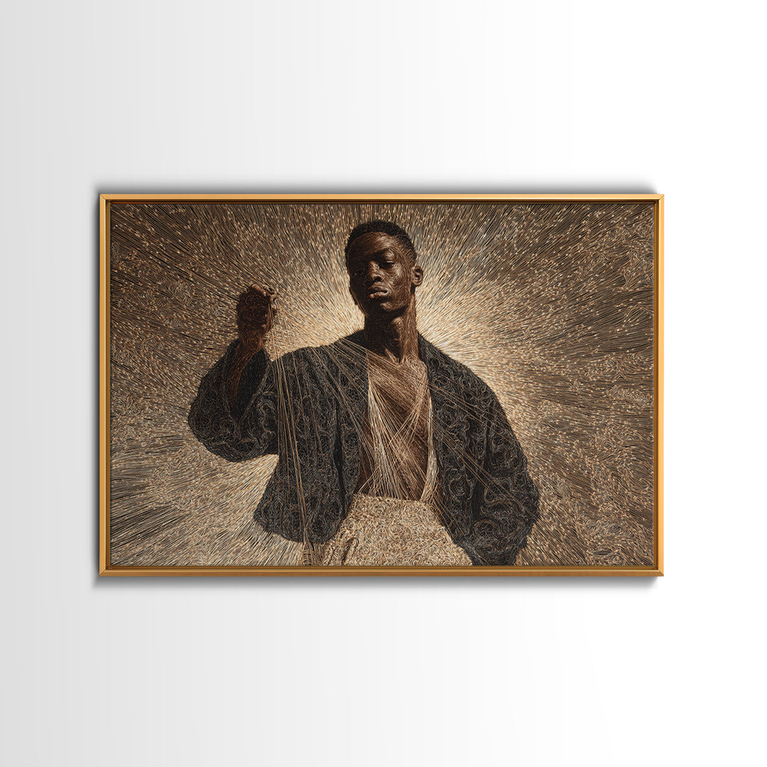 Radiant Black Man Halo Portrait Framed Canvas Print, Afrocentric Art, Black Culture Art, Spiritual Wall Art, Statement Decor