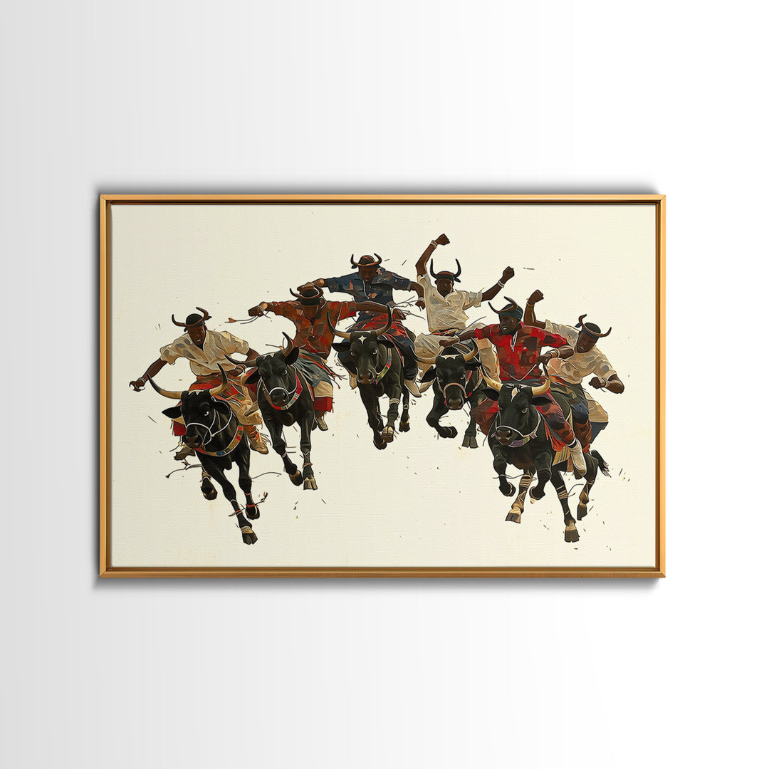 Charging African Warriors On Horseback, Dynamic Canvas Print, Tribal Battle Scene, Afrocentric Wall Decor For Men, African Warrior Art Gift