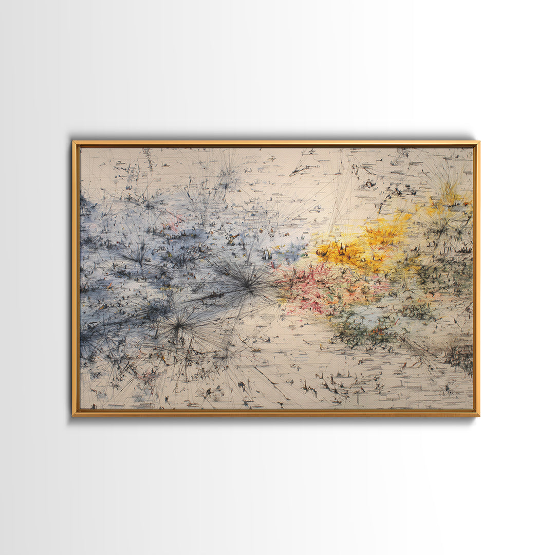 Minimal Abstract Field Canvas Print, Black And Gold Line Art, Modern Textured Neutral Wall Decor For Office And Home Gift