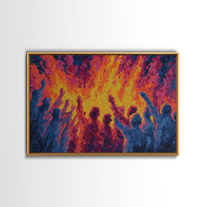 Celebration Around Fire Wall Art, Vibrant African Inspired Abstract, Festival Dance Canvas Print For Bold Cultural Decor