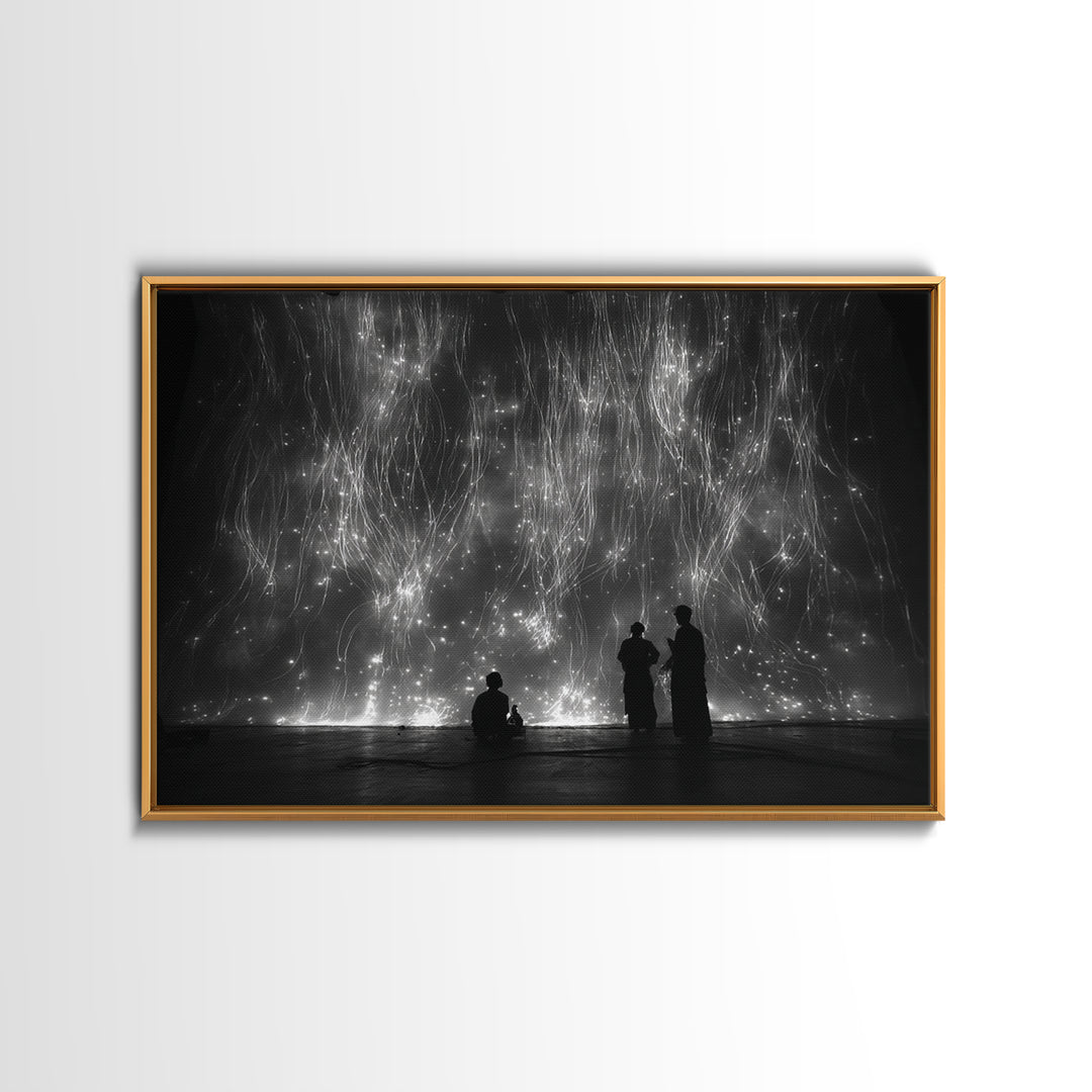 Black And White Light Installation Canvas Print, Minimalist Wall Art, Abstract Black Art, Modern Gallery Home Decor Gift