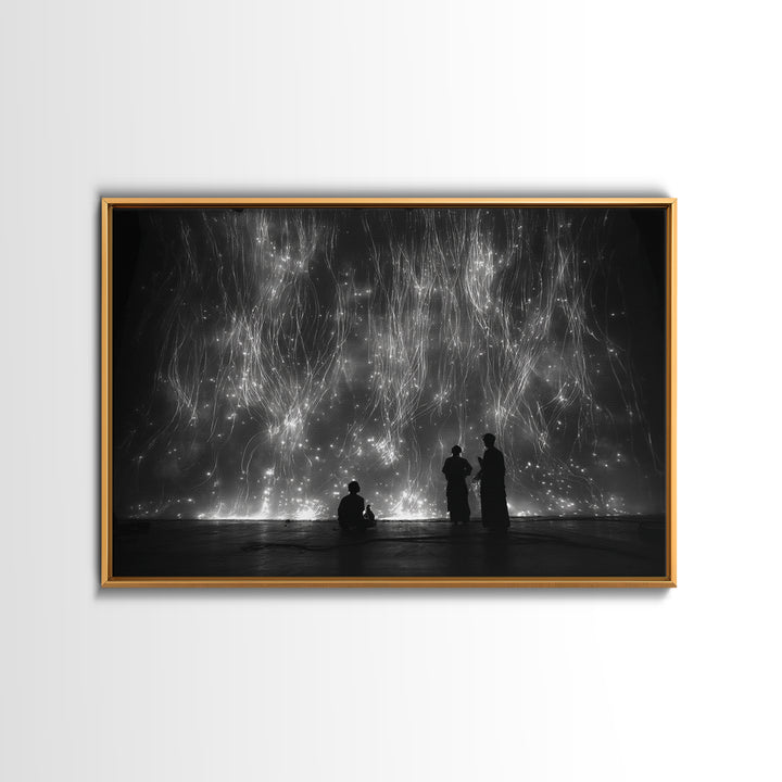 Black And White Light Installation Canvas Print, Minimalist Wall Art, Abstract Black Art, Modern Gallery Home Decor Gift