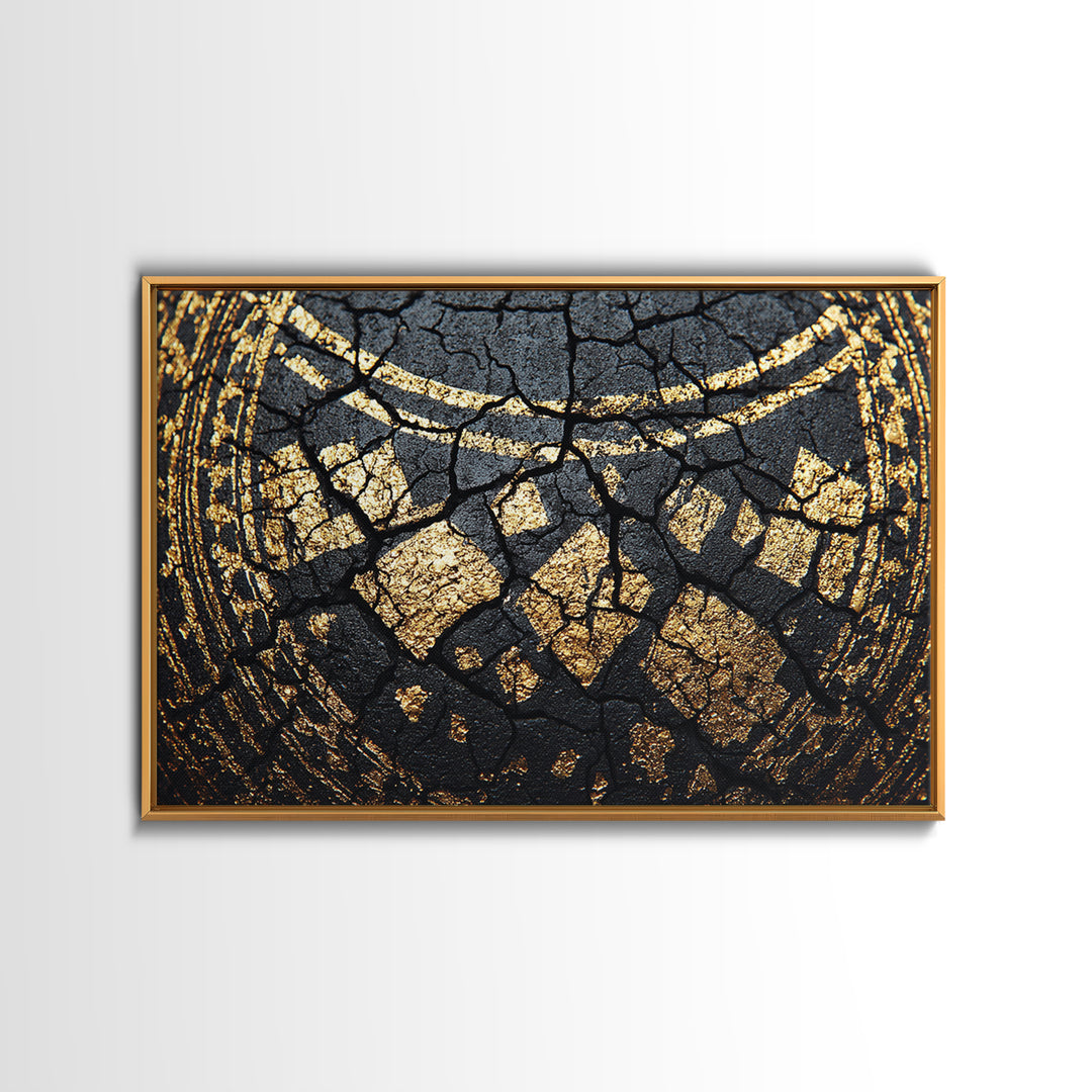 Black Gold Tribal Collar Detail Canvas Print, African Abstract Art, Textured Luxury Wall Decor, Modern Cultural Home Decor