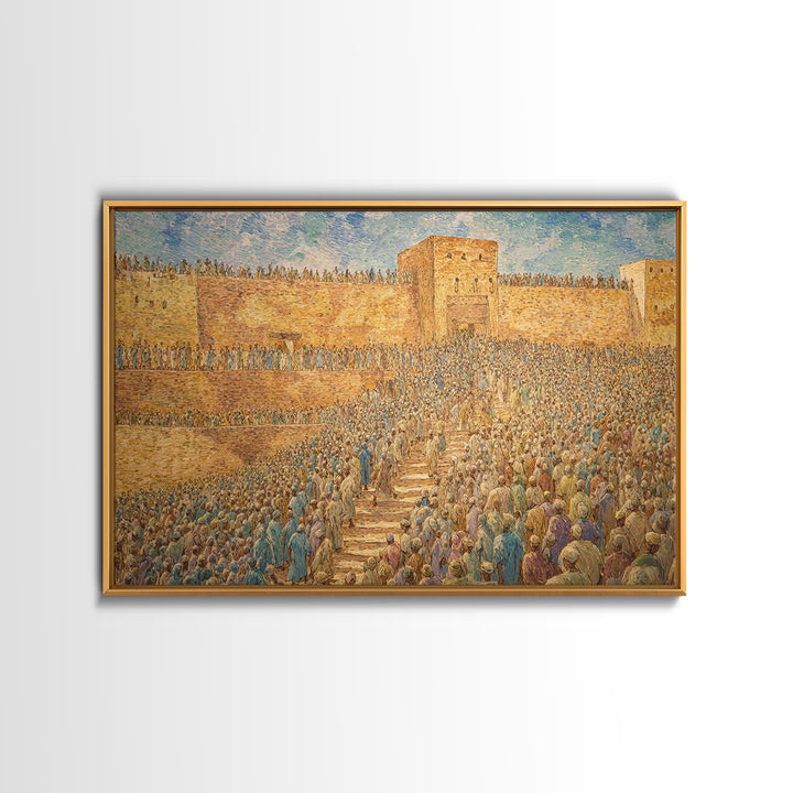 Ancient African City Gate With Crowds Wall Art, Historical Cultural Print, West African Decor, Large Statement Home Artwork