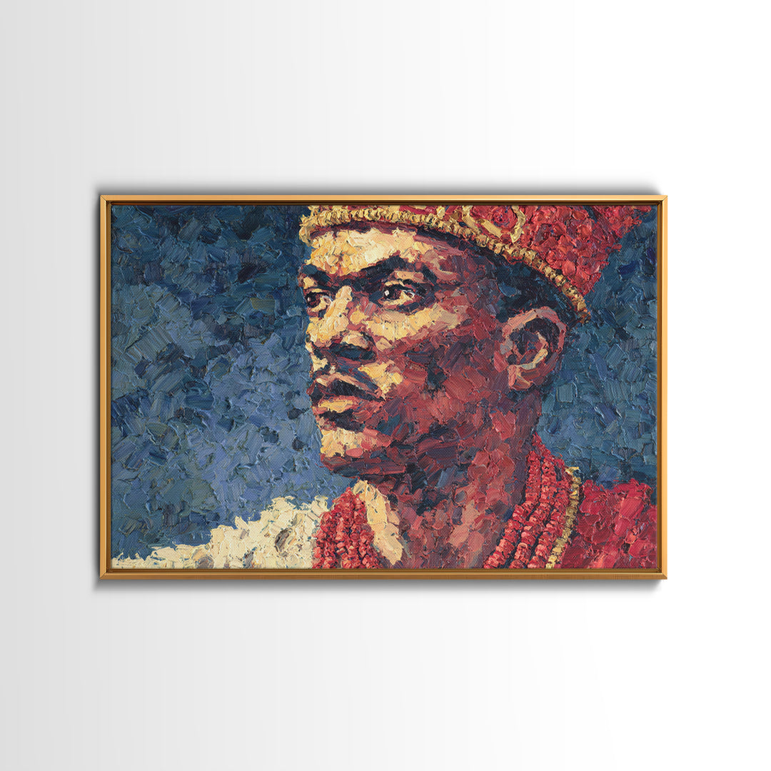 Young African Royal Portrait Wall Art, Red Crown Prince Painting, Black Man Portrait, Afrocentric Home Decor, Cultural Gift