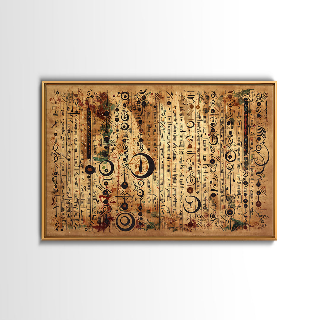 Ancient African Symbol Parchment Wall Art, Abstract African Art, Tribal Patterns, Afrocentric Decor, Cultural Canvas Print