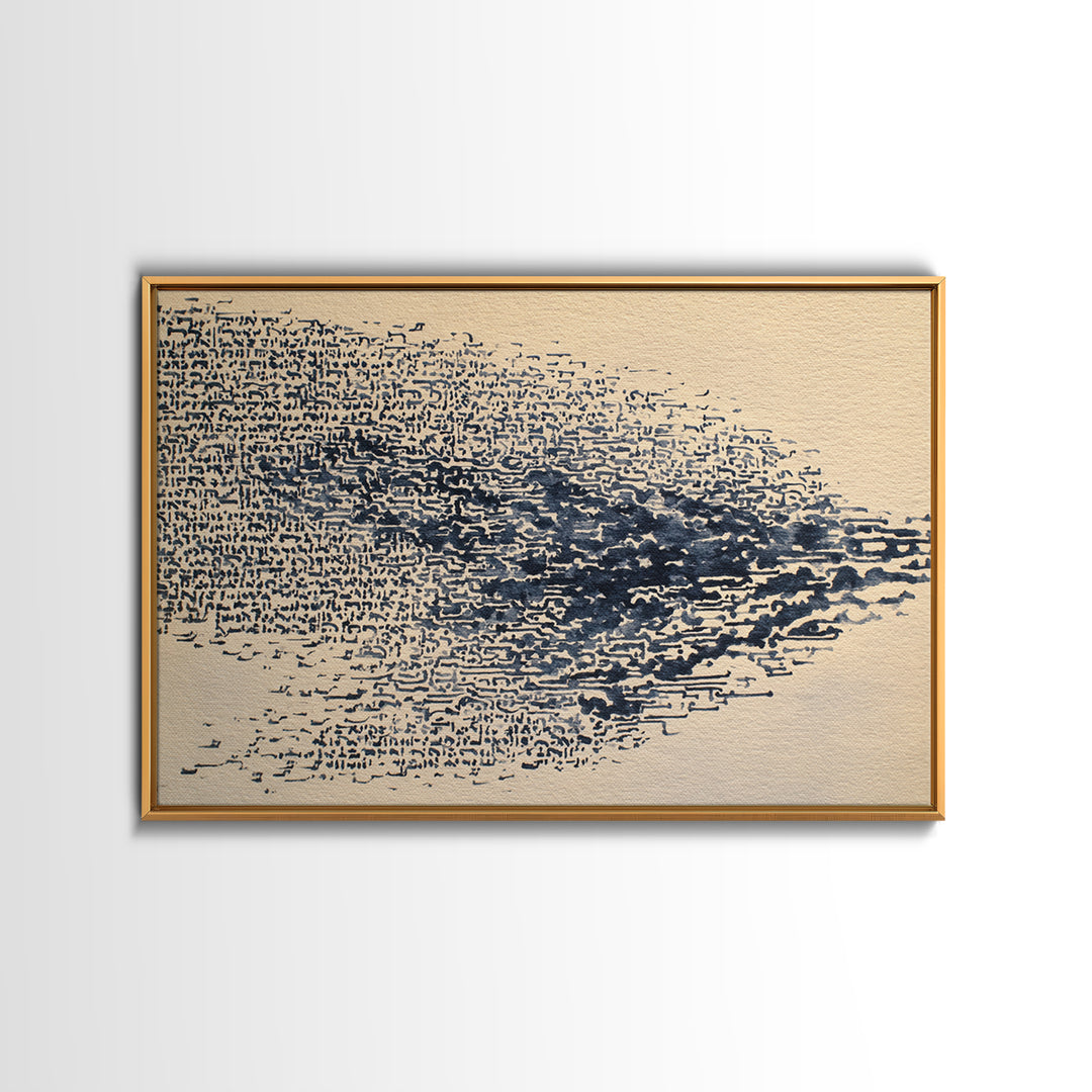 Blue Ink Manuscript Fragment Wall Art, Abstract Ethnic Art Print, Minimalist African Inspired Office Decor Canvas Print Gift
