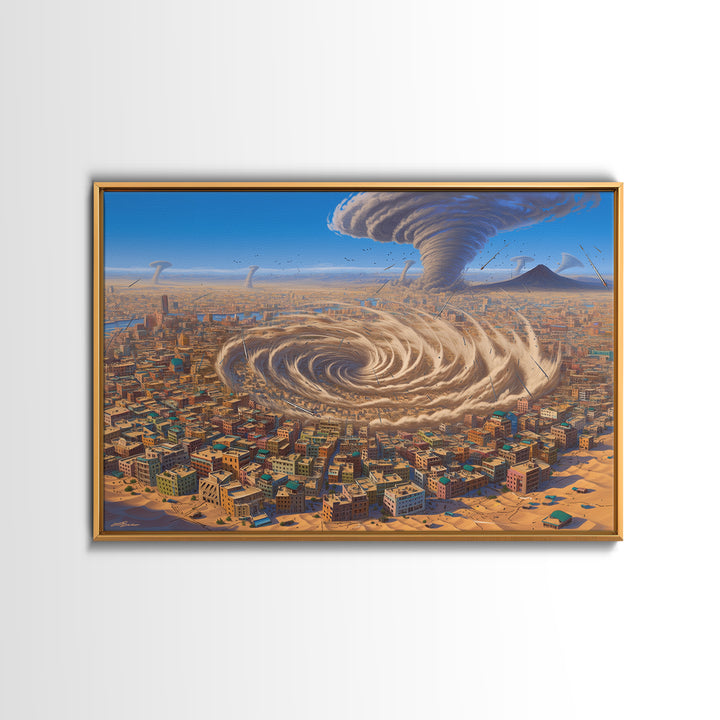 Surreal Desert City With Giant Tornado Storms Canvas Print, African Landscape Wall Art, Sci Fi Home Decor, Statement Gift