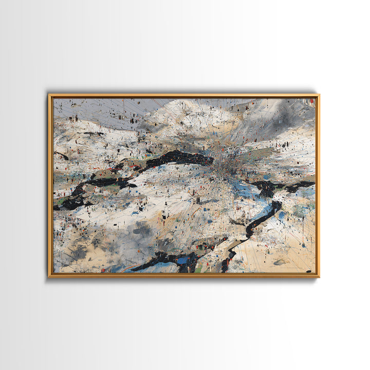 Abstract Mountain River Canvas Print, Modern African Landscape Art, Textured Blue White Wall Decor, Large Office Art Gift