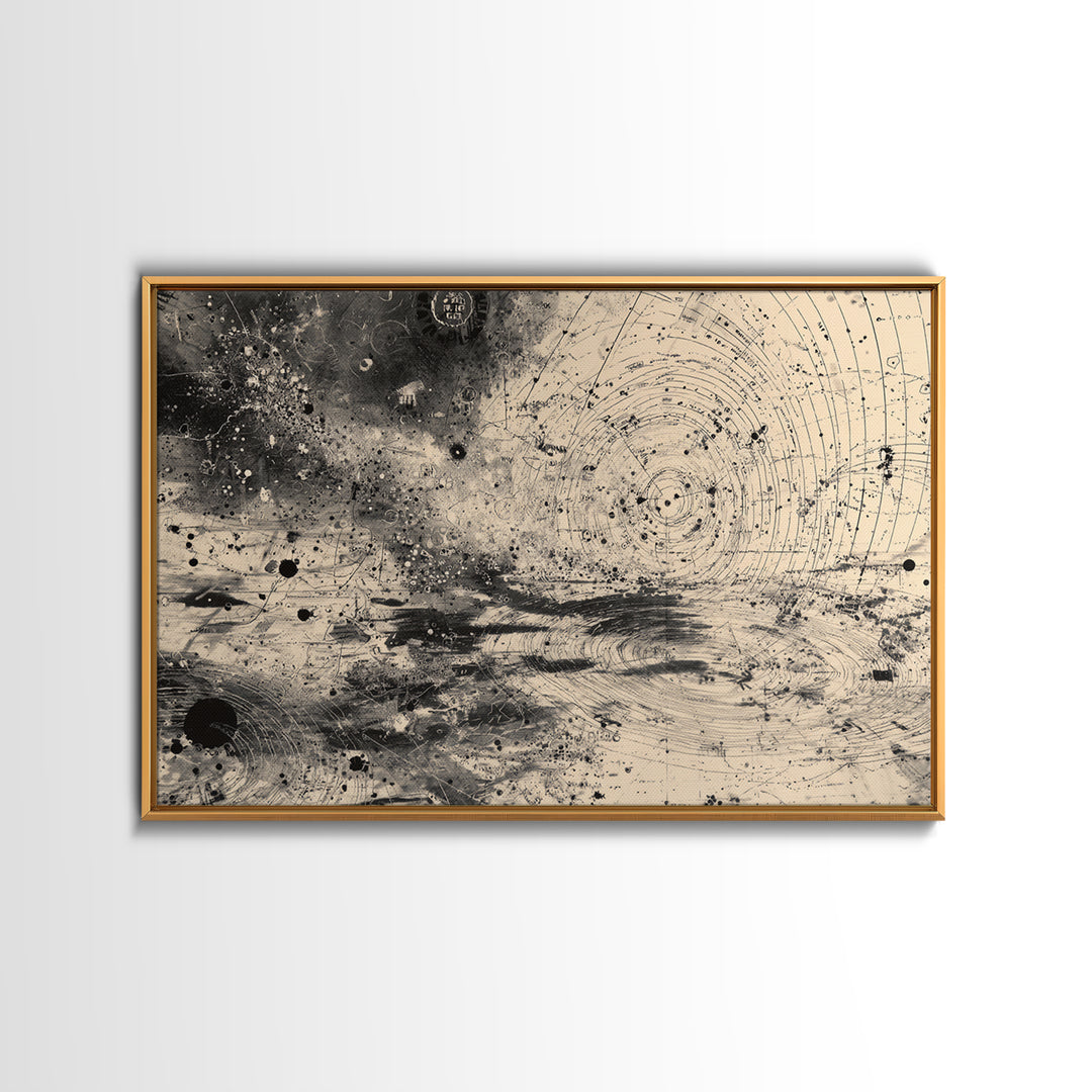 Black And White Celestial Map Wall Art, Abstract African Inspired Diagram, Mystical Modern Canvas Print, Office Decor Gift