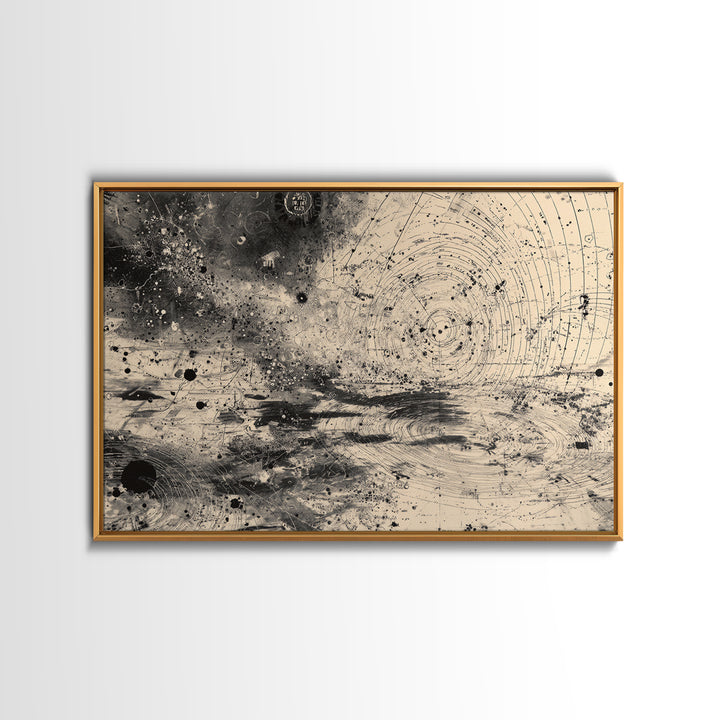 Black And White Celestial Map Wall Art, Abstract African Inspired Diagram, Mystical Modern Canvas Print, Office Decor Gift