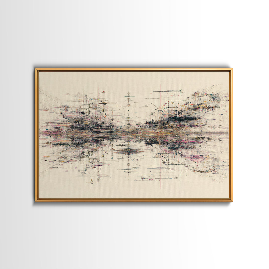 Expansive Abstract Data Field Wall Art, Modern Geometric Lines, Minimalist Office Decor For Tech Studio And Home Gallery