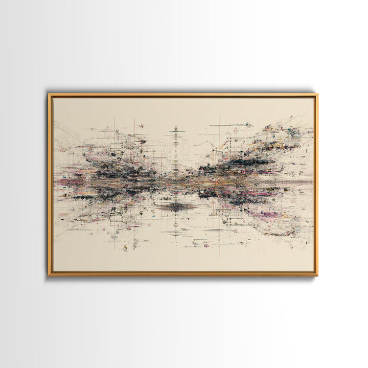 Expansive Abstract Data Field Wall Art, Modern Geometric Lines, Minimalist Office Decor For Tech Studio And Home Gallery