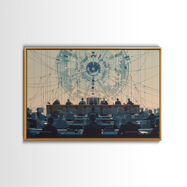 Futuristic Council Chamber Canvas Print, Digital Conference Hall Wall Decor, Modern Office Art For Lawyers And Leaders Gift