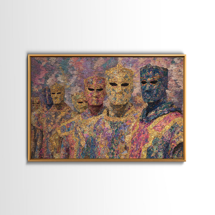 Colorful Abstract Masked Figures, African Tribal Art Canvas Print, Afrocentric Wall Art, Ethnic Home Decor, Modern Black Art