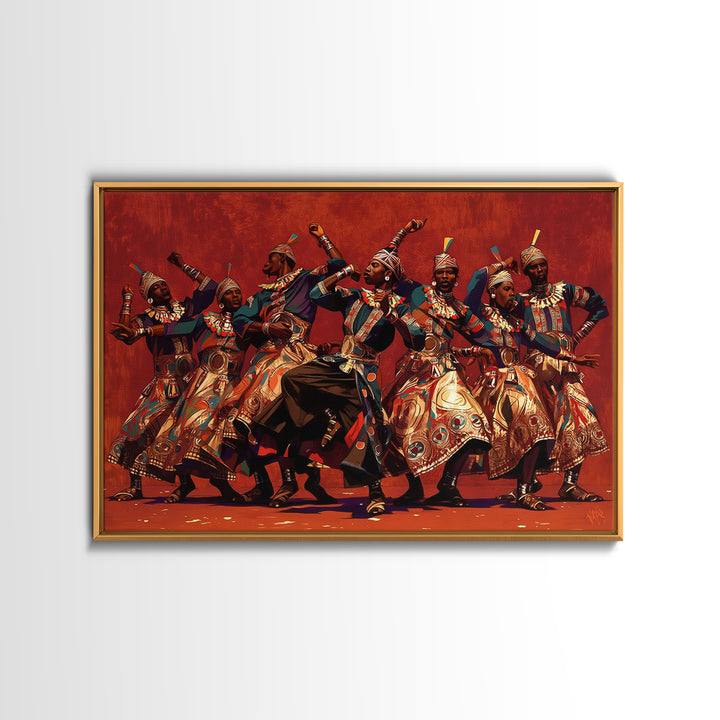 Energetic African Dancers Celebration Wall Art, African Women Art, Cultural Art Print, Red Statement Decor, Afrocentric Canvas