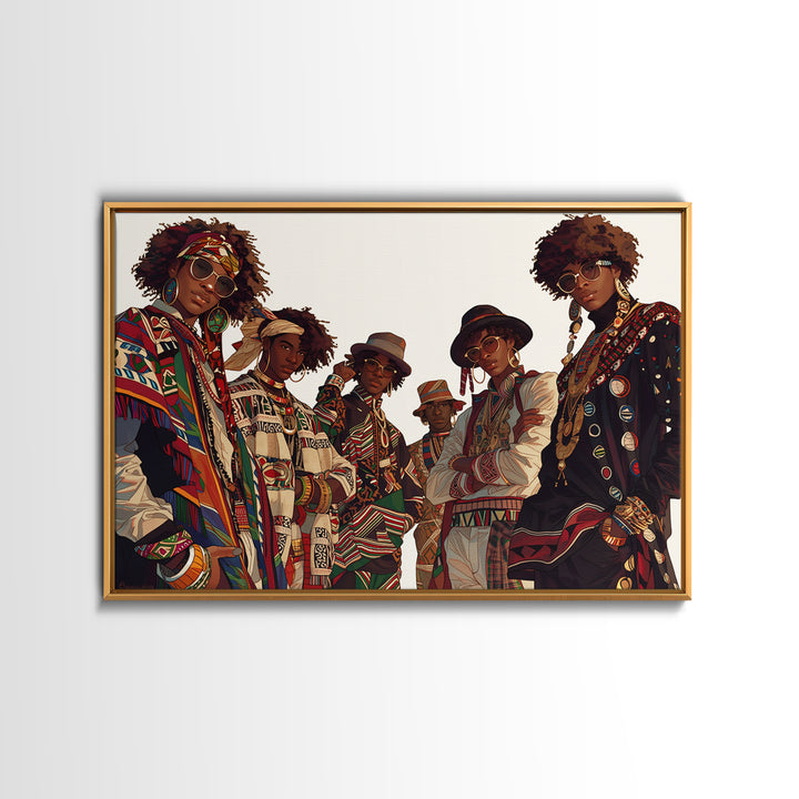 Stylish Afro Fashion Group Canvas Print, African Fabric, Ankara Wall Art, Modern Black Art, Cultural Home Decor, Gift For Her