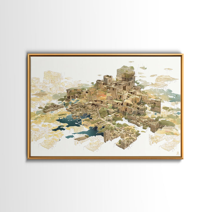 Floating Desert Megacity With Futuristic African Architecture Wall Art, Afrofuturism Decor, Modern Canvas Art For Office