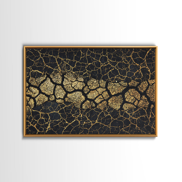 Gold Cracked African Map Pattern On Black Texture Wall Art, Abstract African Art Print, Luxury Earth Tone Home Decor Gift