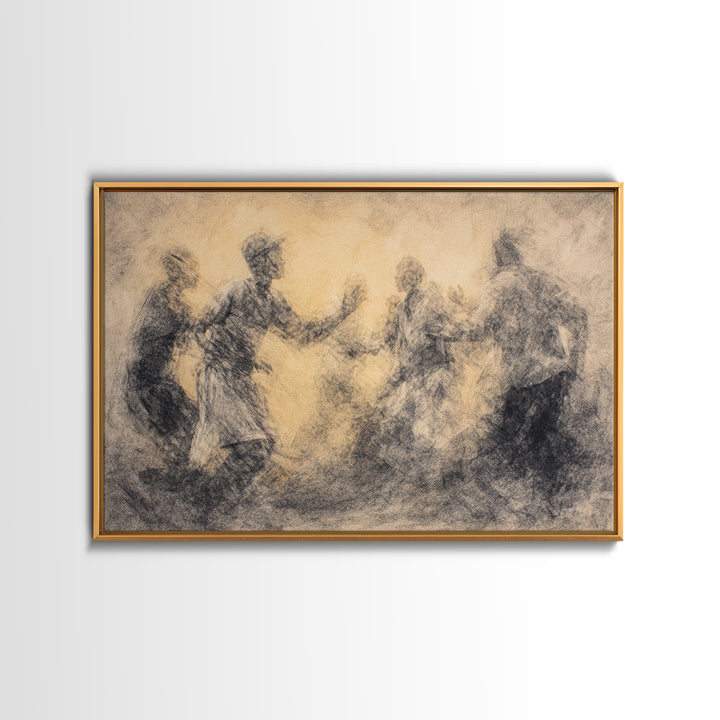 Charcoal African Celebration Dance Wall Art, Black Figures Sketch, Cultural Art Print, Traditional African Home Decor Gift
