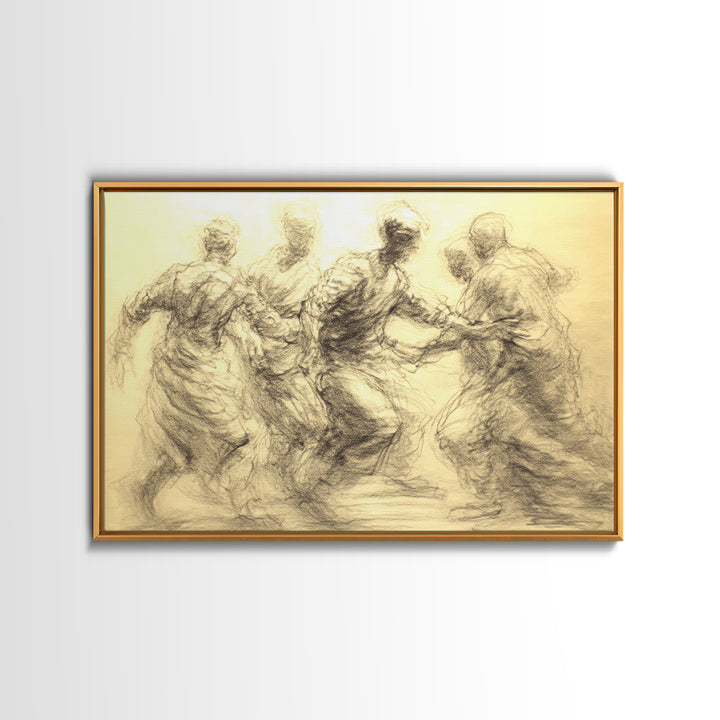 Golden Charcoal African Dance Wall Art, Movement Figure Sketch, Cultural Art Print, African Celebration, Elegant Home Decor