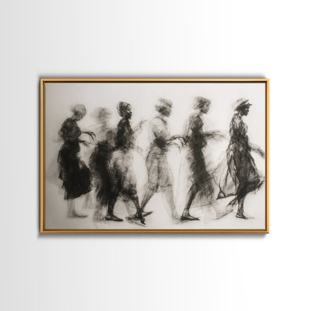 Black Women Procession Sketch Wall Art, Elegant Woman Art, African Women Art, Feminine Wall Decor, Minimalist Home Decor