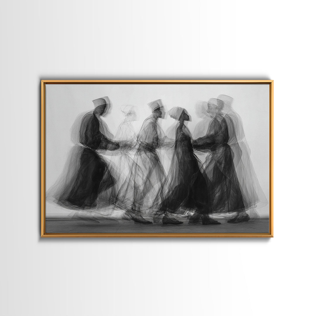 Blurred Monochrome Ceremonial Dancers Wall Art, African Abstract Art Print, Black Culture Decor, Modern Canvas Artwork Gift