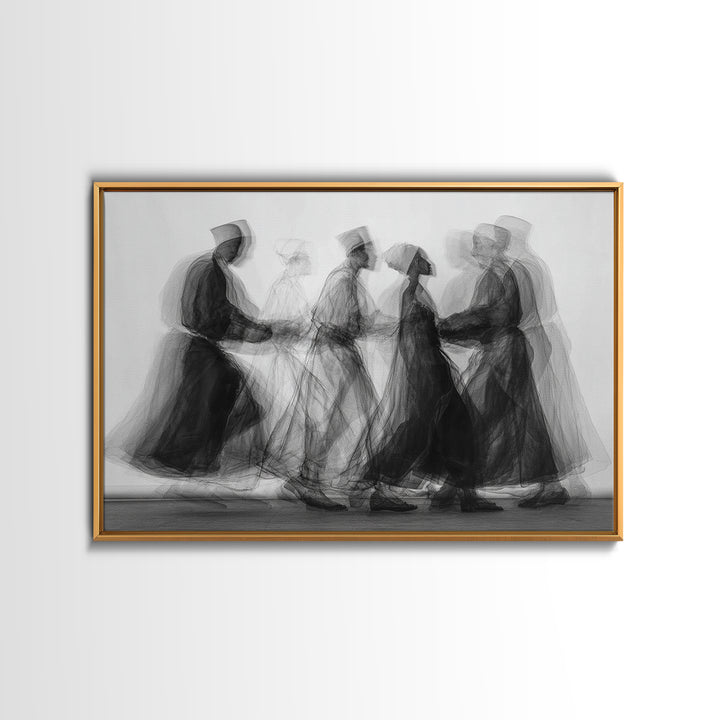 Blurred Monochrome Ceremonial Dancers Wall Art, African Abstract Art Print, Black Culture Decor, Modern Canvas Artwork Gift