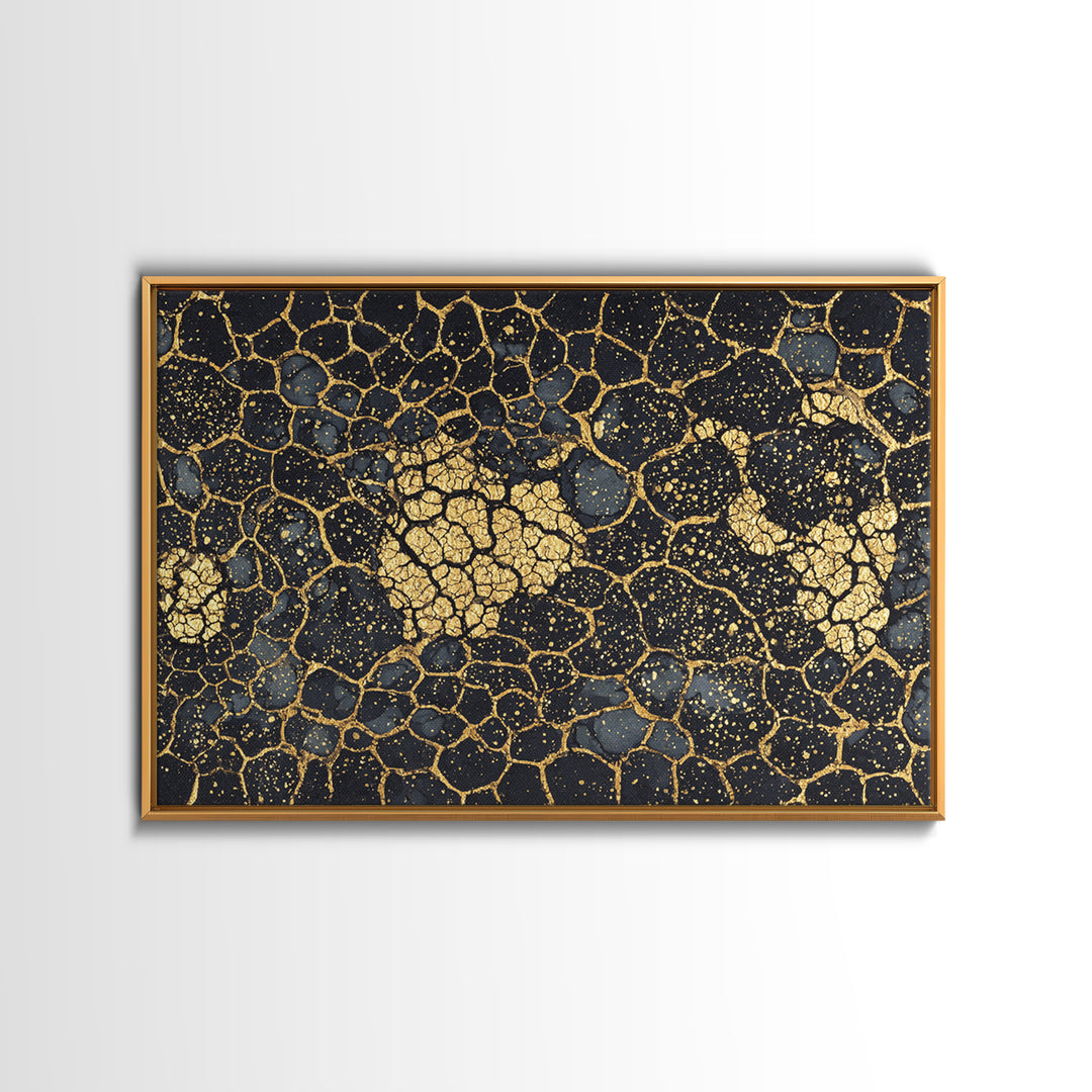 Black And Gold Crackle Abstract Canvas Print, Luxury Wall Art, Textured Art Print, Modern Home Decor, Statement Piece, Bold Artwork