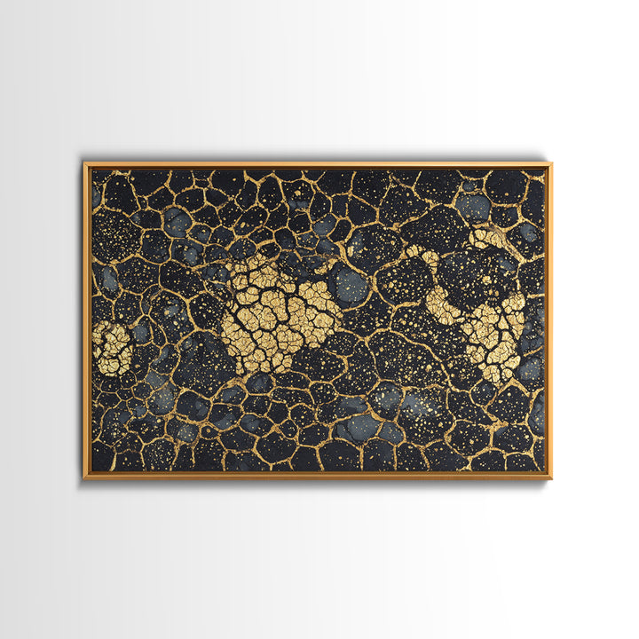 Black And Gold Crackle Abstract Canvas Print, Luxury Wall Art, Textured Art Print, Modern Home Decor, Statement Piece, Bold Artwork