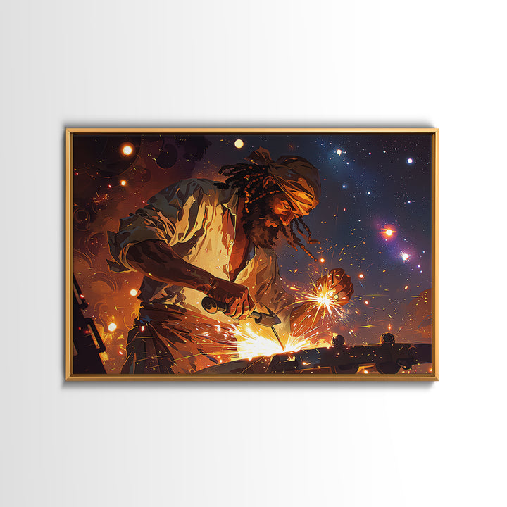 Black Artisan Blacksmith Sparks Wall Art, African American Art, Cultural Artwork, Empowerment Gift, Modern Industrial Decor