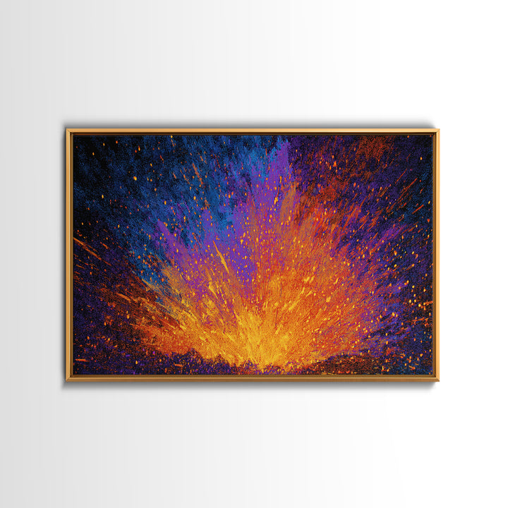 Explosive Orange And Blue Energy Burst Canvas Print, Abstract Art, Vibrant Wall Decor, Modern Painting, Bold Home Decor Gift
