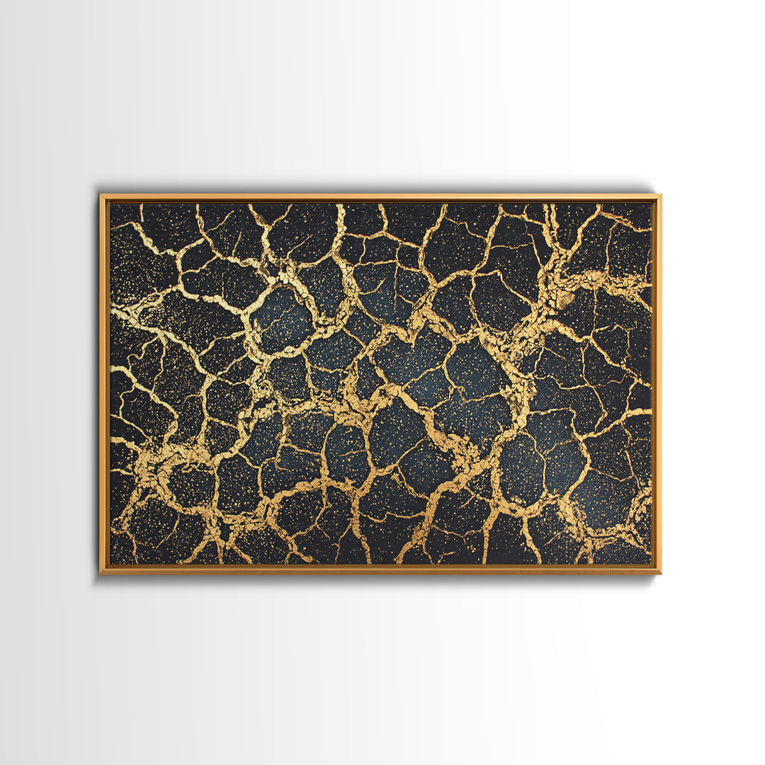 Black And Gold Cracked Earth Wall Art, Abstract African Art, Luxury Canvas Art, Textured Art Print, Elegant Home Decor Gift