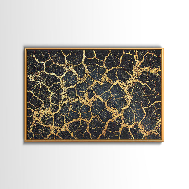 Black And Gold Cracked Earth Wall Art, Abstract African Art, Luxury Canvas Art, Textured Art Print, Elegant Home Decor Gift