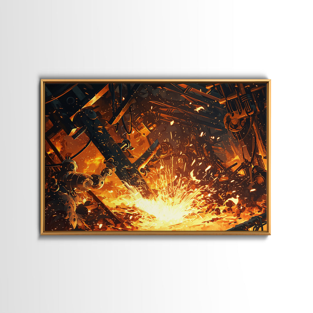 Robotic Molten Forge Canvas Print, Afrofuturism Decor, Industrial Wall Art, Modern Canvas Art, Bold Unique Home Decor Gift