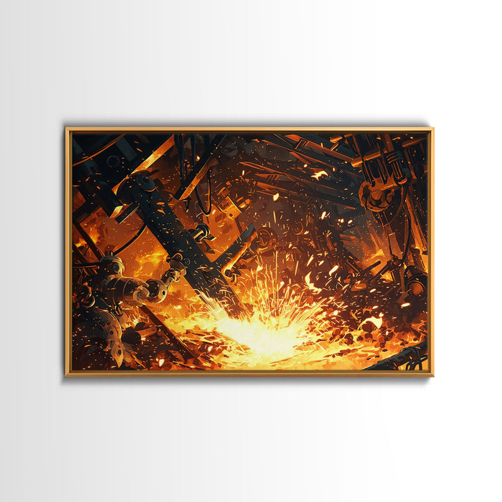Robotic Molten Forge Canvas Print, Afrofuturism Decor, Industrial Wall Art, Modern Canvas Art, Bold Unique Home Decor Gift