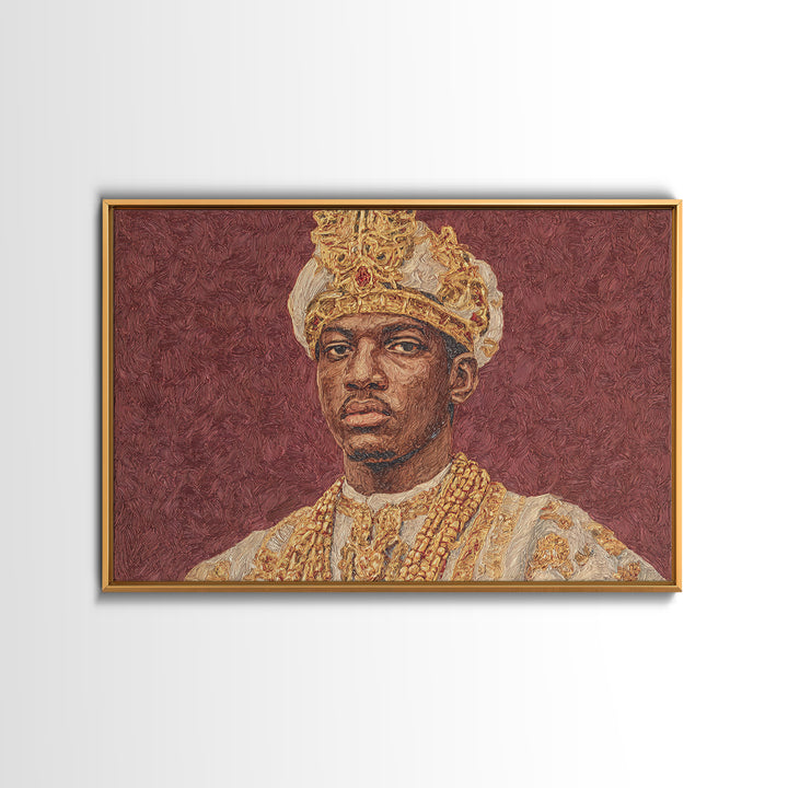 Regal African King Portrait Framed Canvas Print, African American Art, African Heritage Art, Black History Gift, Royal Wall Art
