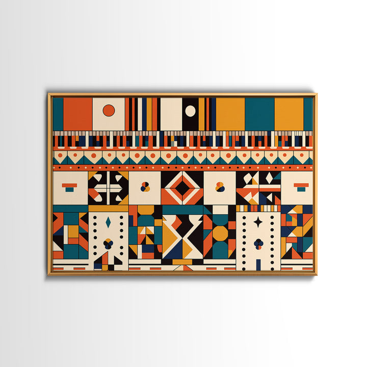 Bold Ankara Geometric Pattern Wall Art, African Fabric Design, African Patterns, Tribal Art Decor, Orange Teal Home Decor