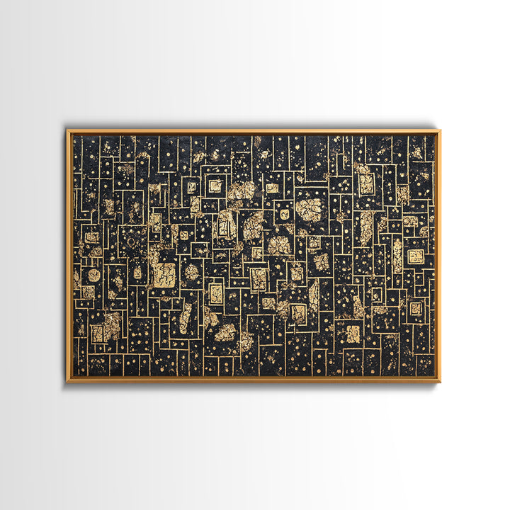 Gold Linear Geometric Maze Canvas Print, African Abstract Art, Black And Gold Art, Luxury Canvas Art, Elegant Wall Decor