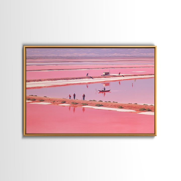 Pink African Salt Lake With Boats Wall Art, Senegal Inspired Landscape, Pastel Travel Print, Coastal Home Decor, Unique Gift