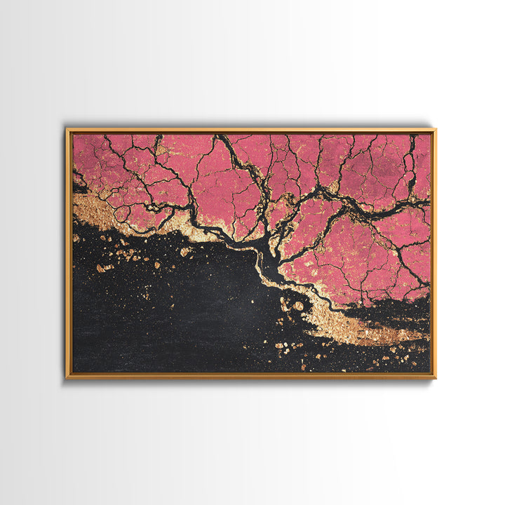 Pink Black And Gold Cracked Abstract Wall Art, Textured Canvas Print, Luxury Modern Decor, Earth Tone Statement Piece Unique Gift