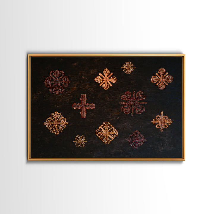 Black Mud Cloth Adinkra Symbols Wall Art, African Patterns, Tribal Textile Art, Ethnic Home Decor, Bold Cultural Print For Living Room