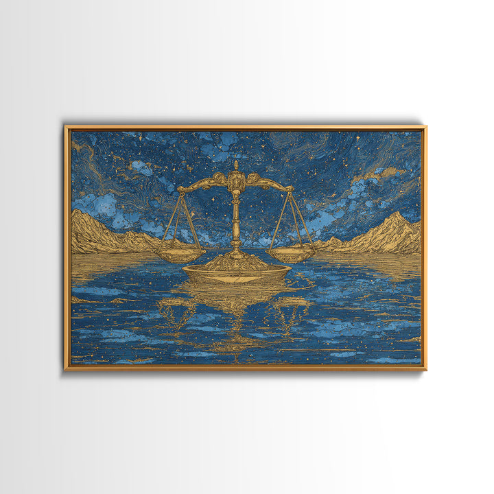 Golden Scales Over Desert Lake Wall Art, African Egyptian Art, Mystical Wall Art, Blue Gold Canvas, Statement Wall Decor