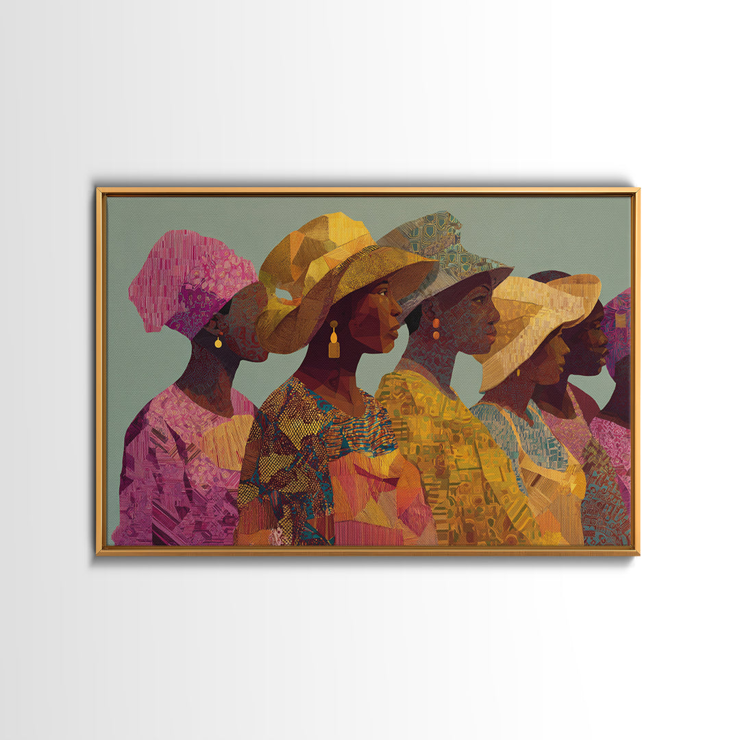 Four African Women In Woven Hats Canvas Print Ankara Wall Art Black Woman Art Afrocentric Decor Cultural Portrait Gift For Her