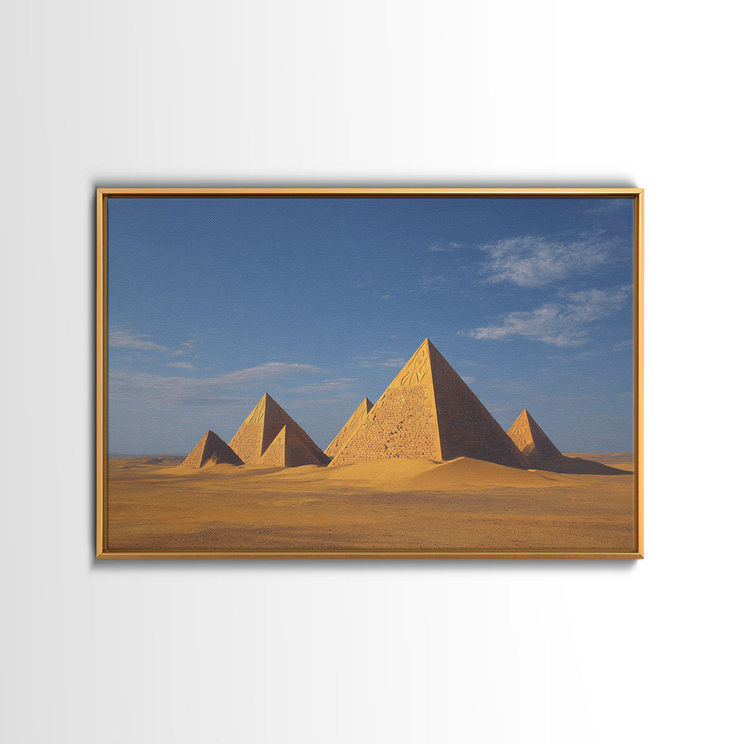 Golden Egyptian Pyramids Desert Wall Art African Egyptian Art Print Ancient African Landscape Travel Poster Home Decor Canvas Print