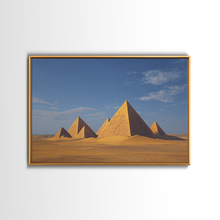 Golden Egyptian Pyramids Desert Wall Art African Egyptian Art Print Ancient African Landscape Travel Poster Home Decor Canvas Print