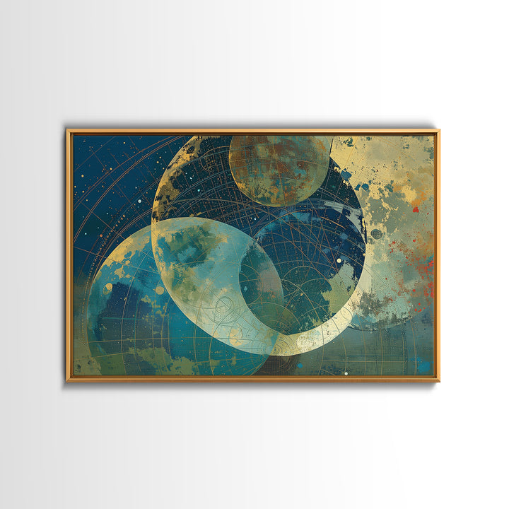 Layered Moons And Planetary Orbits Canvas Print, Abstract Wall Art, Modern Canvas Art, Celestial Digital Art, Office Decor