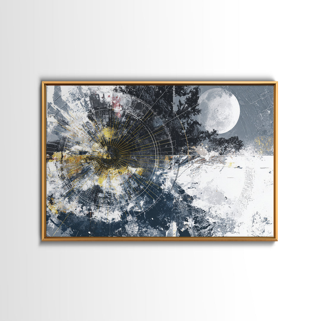 Black Gold Lunar Eclipse Abstract Wall Art, Modern Black Art, Spiritual Wall Art, Gold Black Canvas, Statement Wall Decor